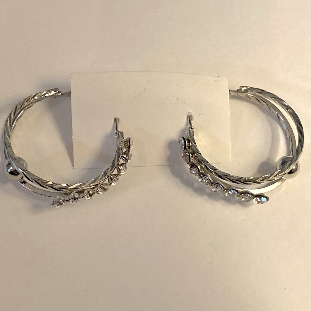 Stunning Silver Hoop Earrings with Crystals